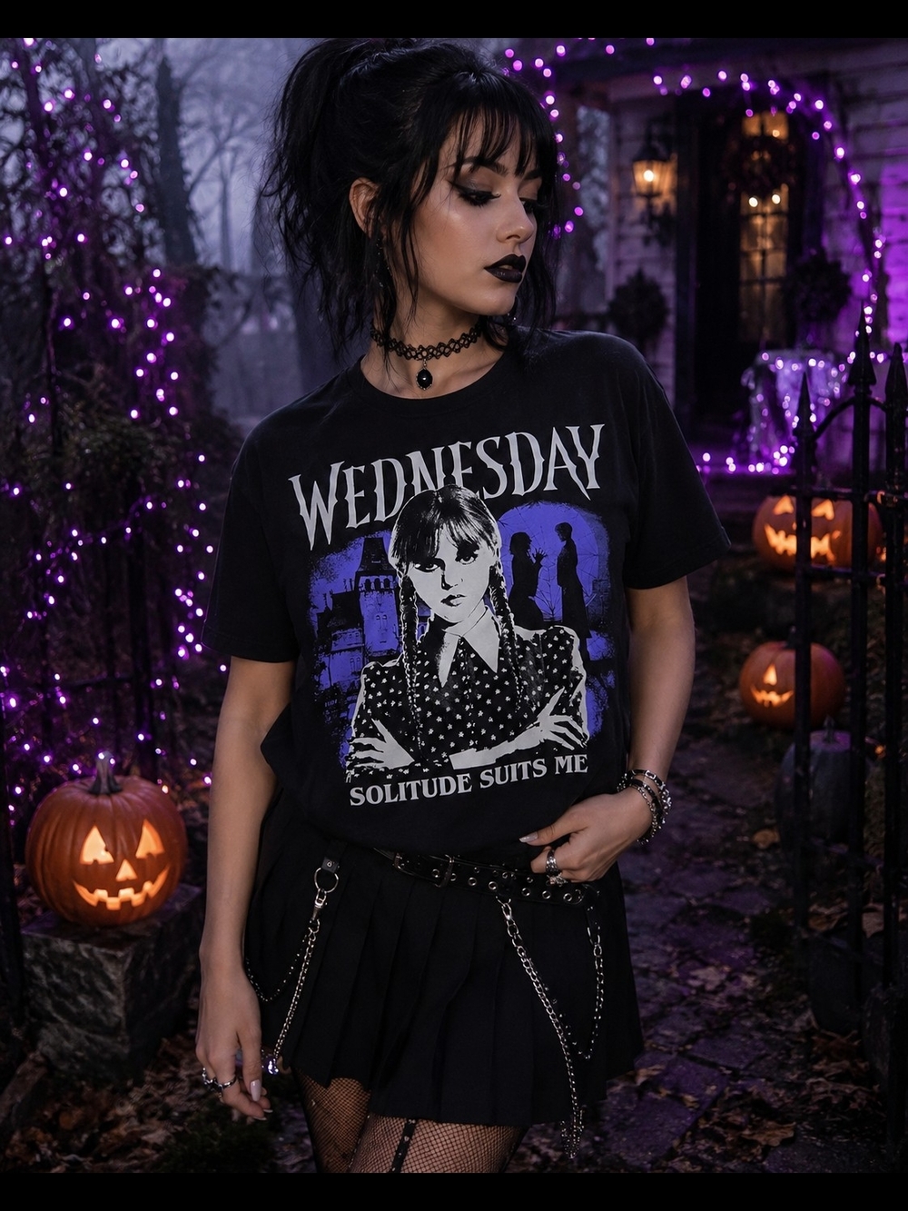 Wednesday Graphic Tee Size L Black Halloween Spooky Whimsy Goth Alt